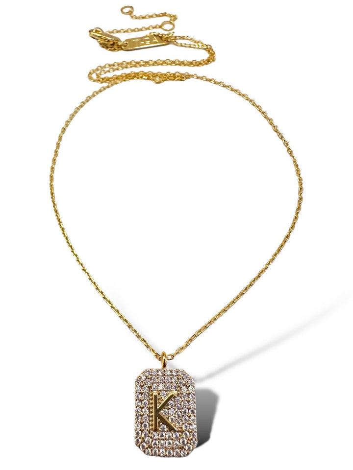 Theia Gold Initial Pave Tag Necklace
