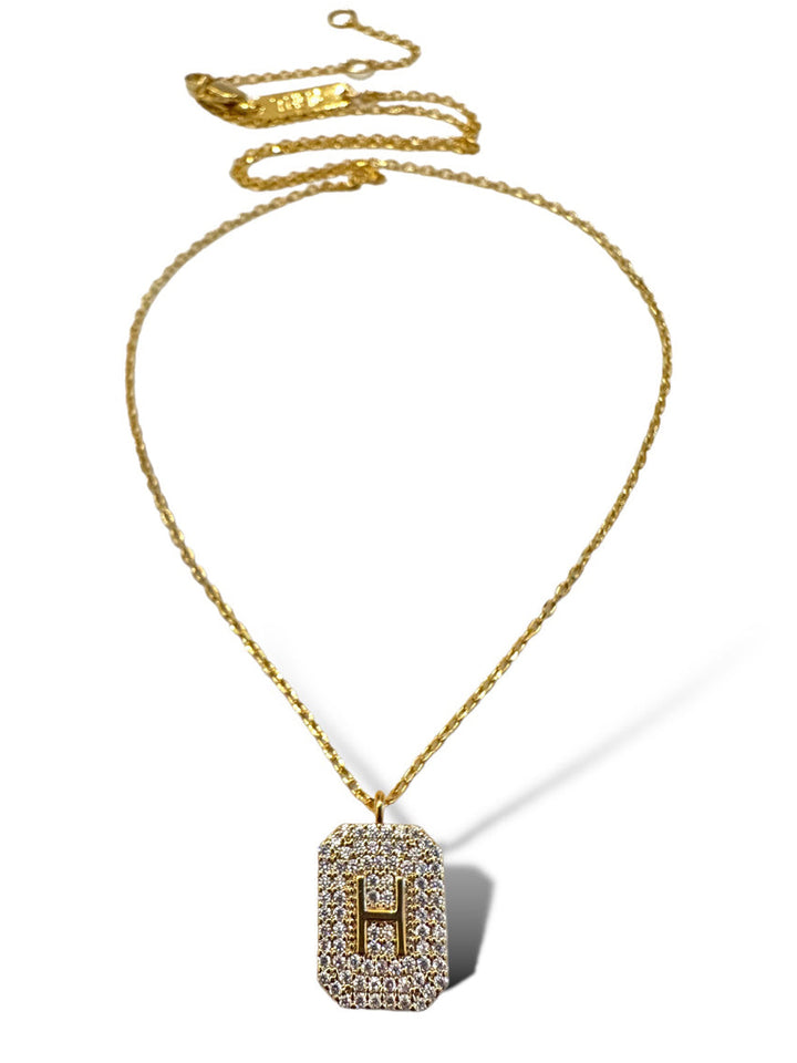 Theia Gold Initial Pave Tag Necklace