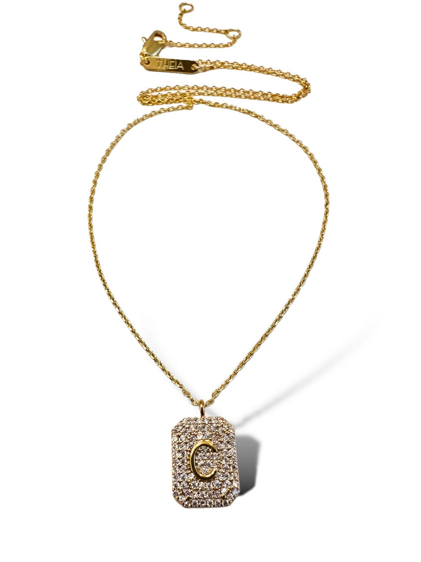 Theia Gold Initial Pave Tag Necklace