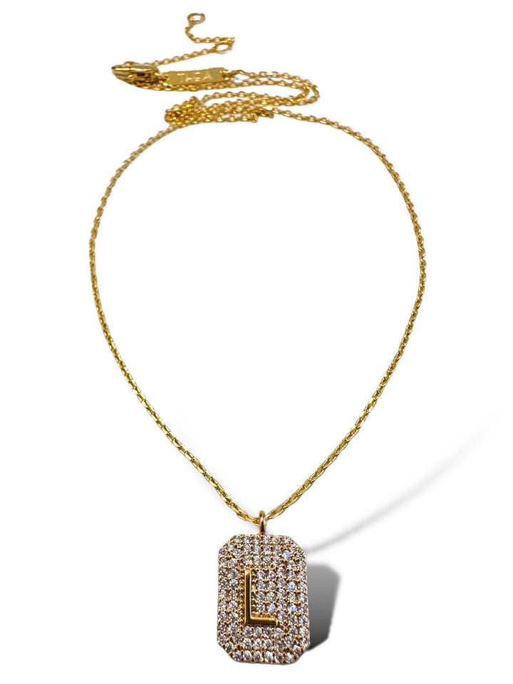 Theia Gold Initial Pave Tag Necklace