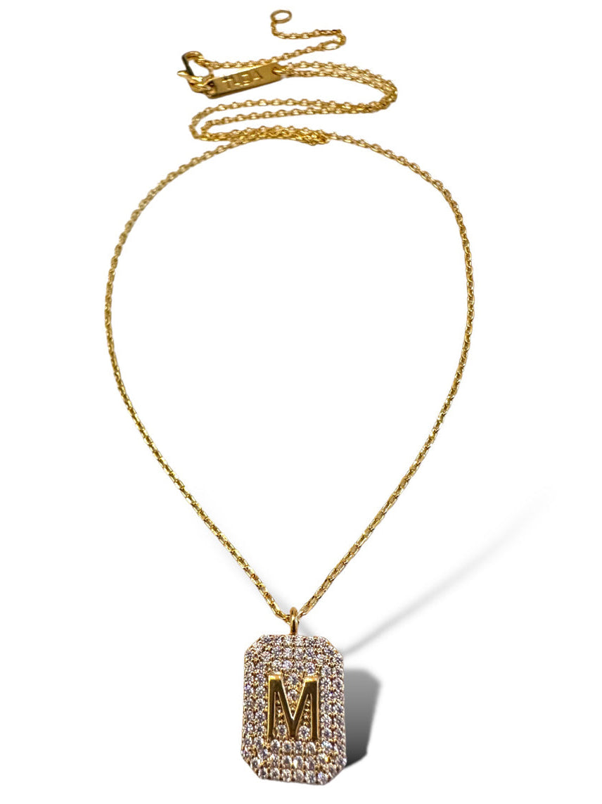 Theia Gold Initial Pave Tag Necklace