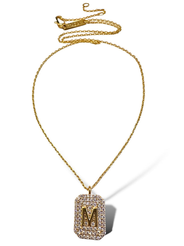 Theia Gold Initial Pave Tag Necklace