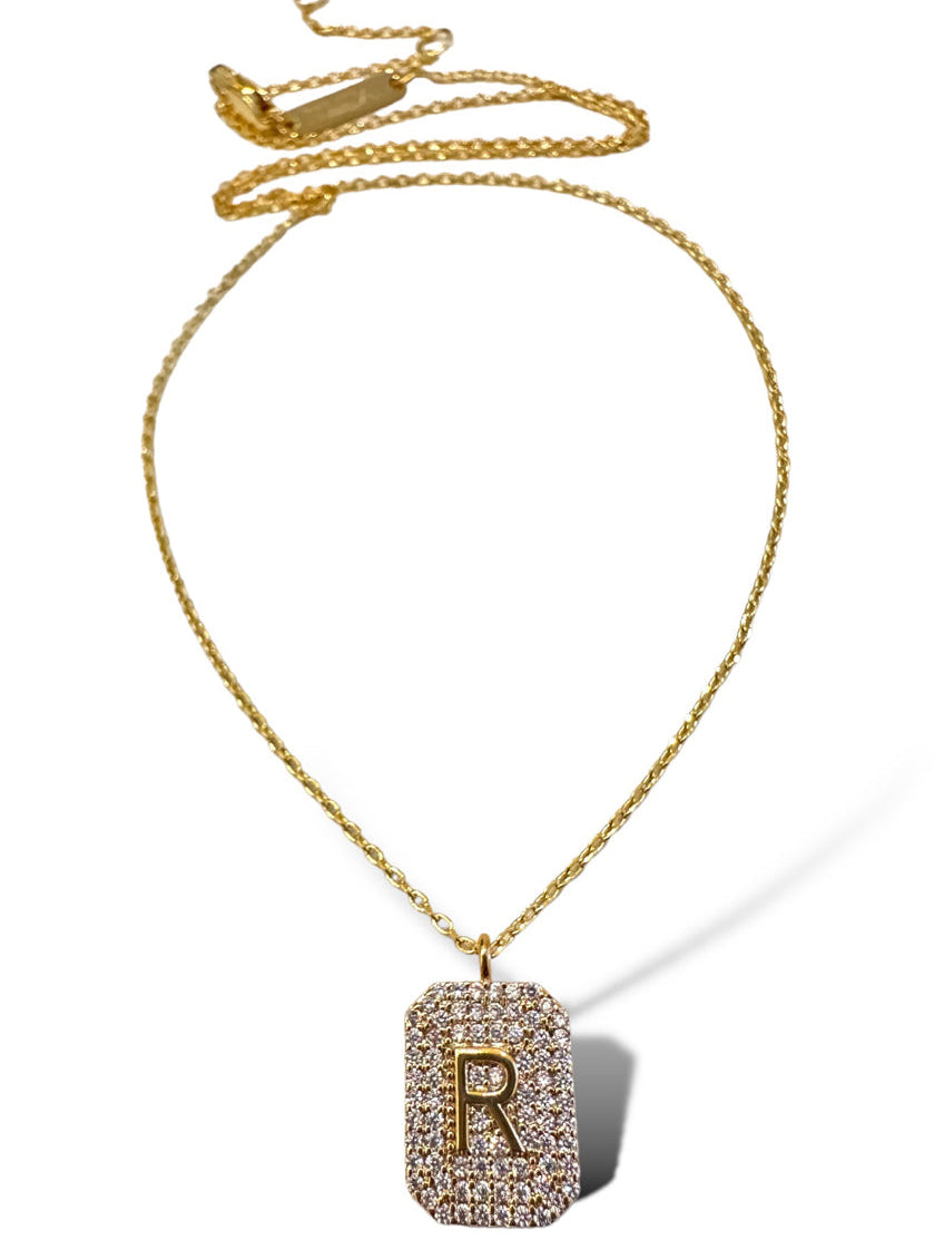 Theia Gold Initial Pave Tag Necklace
