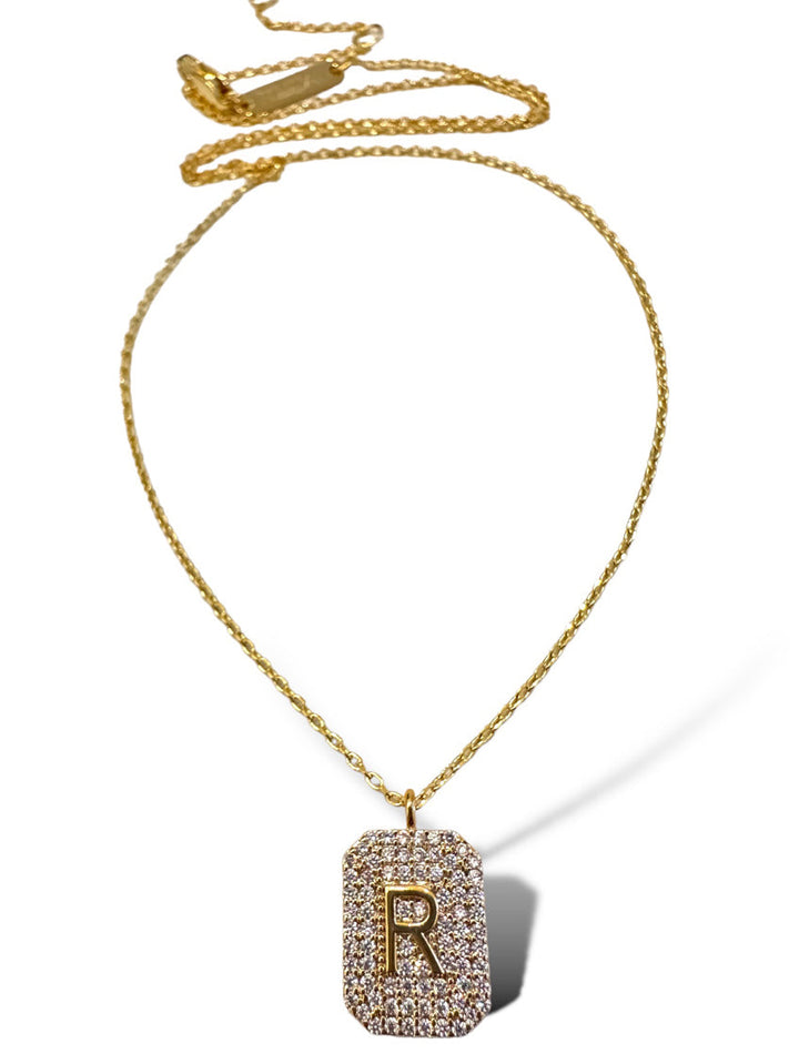Theia Gold Initial Pave Tag Necklace