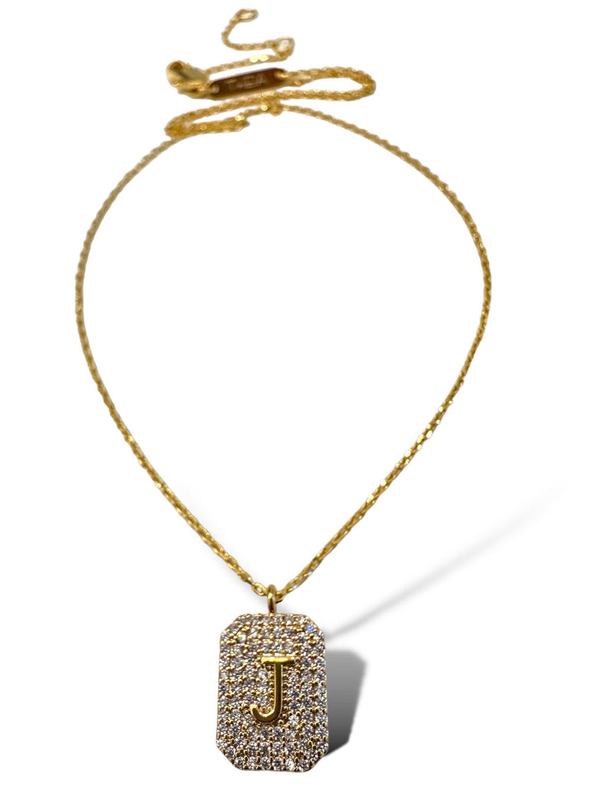 Theia Gold Initial Pave Tag Necklace