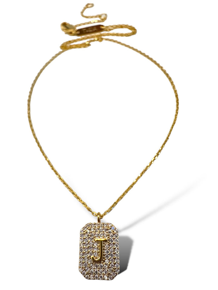 Theia Gold Initial Pave Tag Necklace