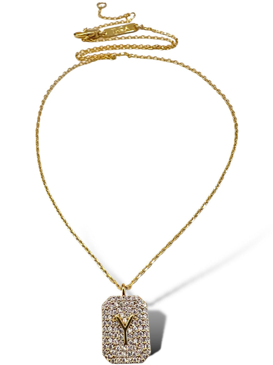 Theia Gold Initial Pave Tag Necklace