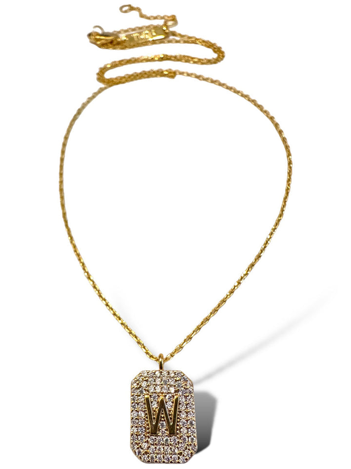 Theia Gold Initial Pave Tag Necklace
