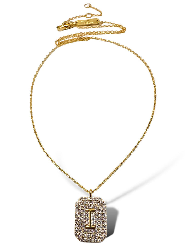 Theia Gold Initial Pave Tag Necklace