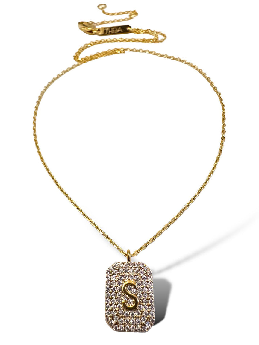 Theia Gold Initial Pave Tag Necklace