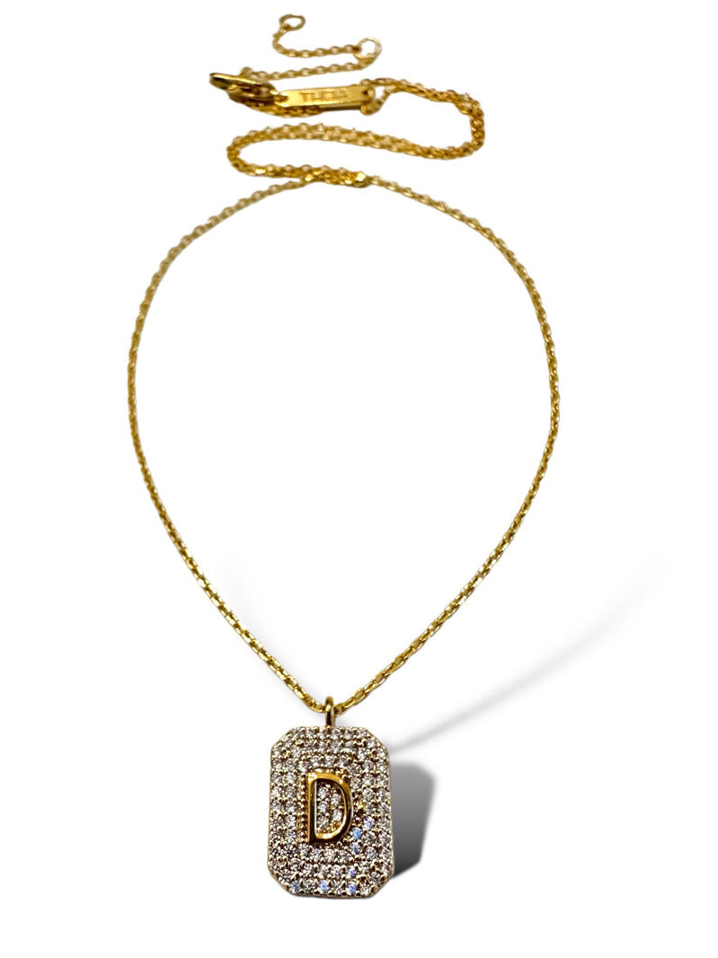Theia Gold Initial Pave Tag Necklace