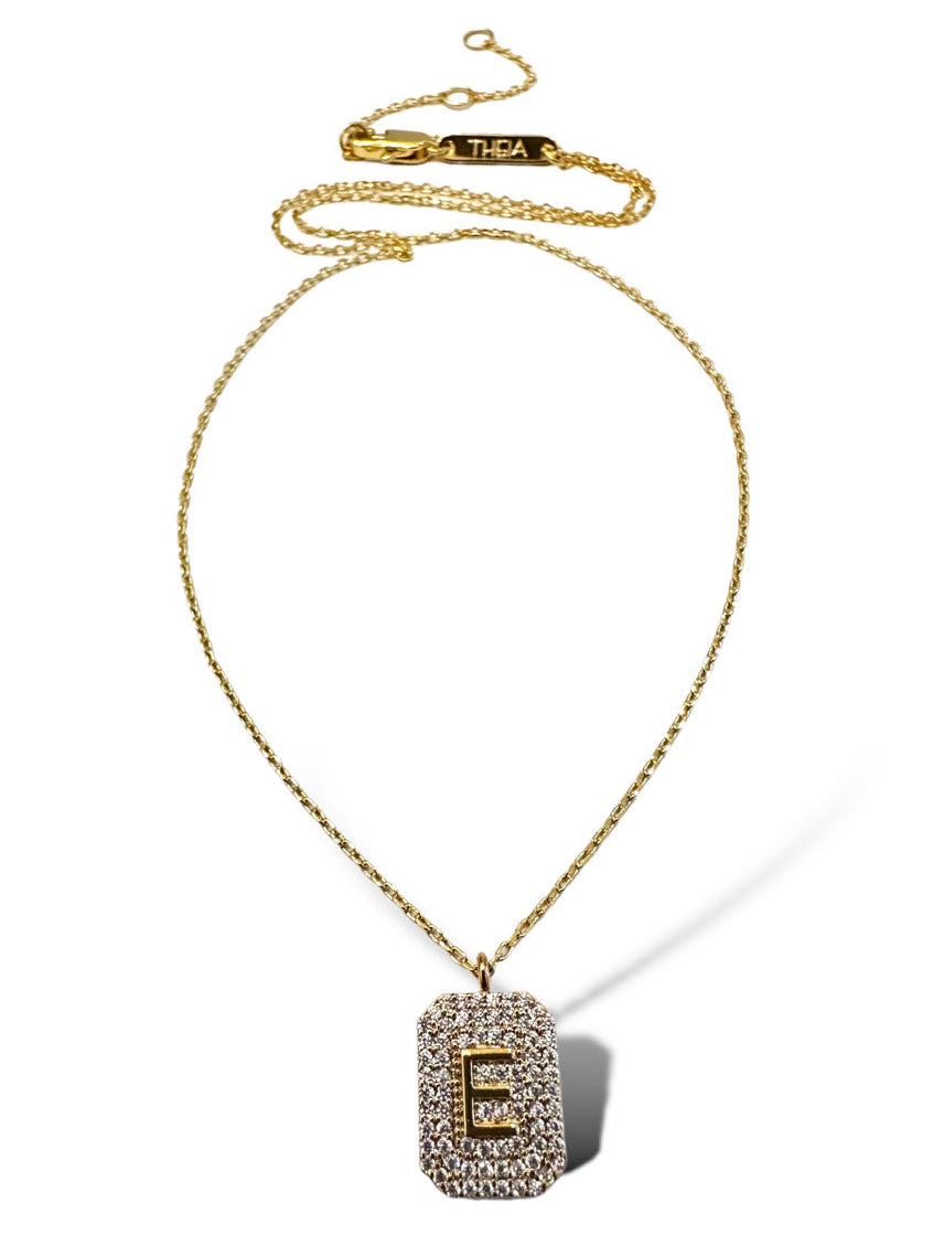Theia Gold Initial Pave Tag Necklace