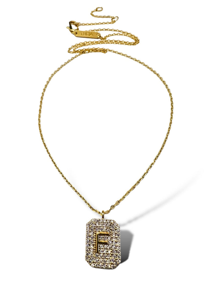 Theia Gold Initial Pave Tag Necklace