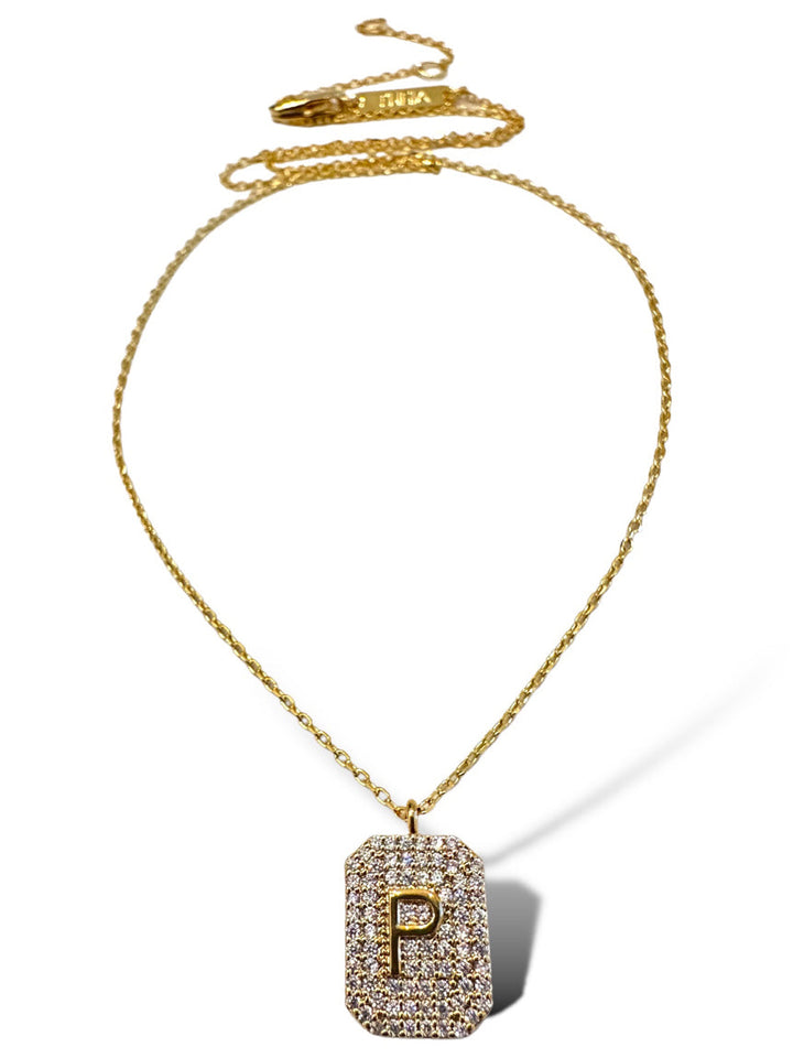 Theia Gold Initial Pave Tag Necklace
