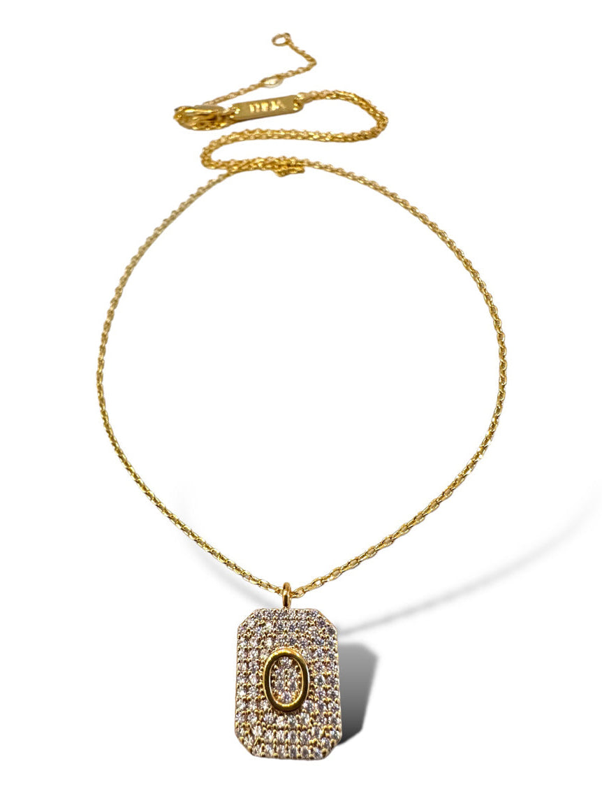 Theia Gold Initial Pave Tag Necklace
