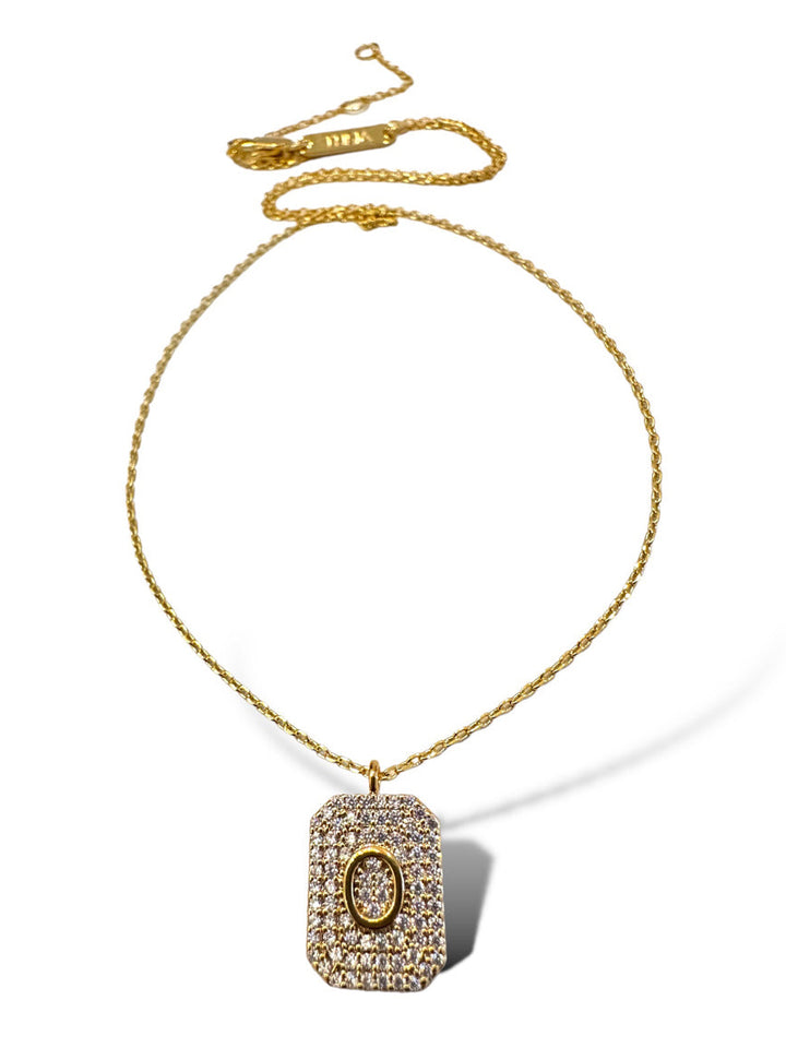Theia Gold Initial Pave Tag Necklace