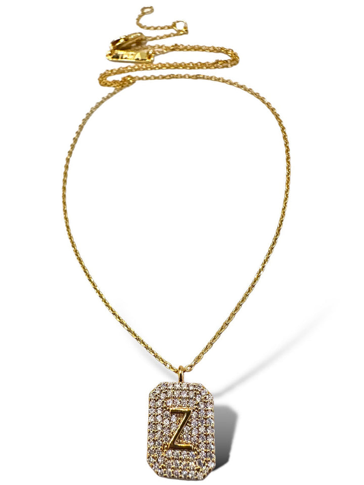 Theia Gold Initial Pave Tag Necklace