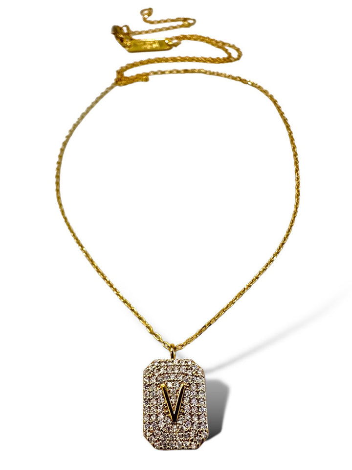 Theia Gold Initial Pave Tag Necklace
