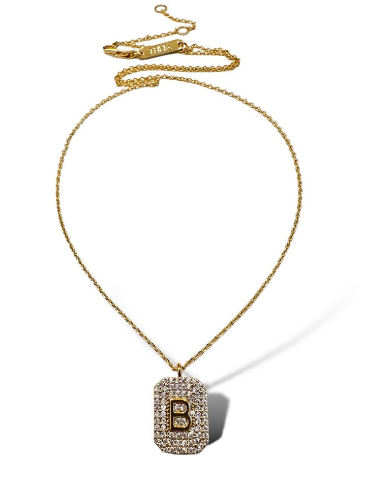 Theia Gold Initial Pave Tag Necklace