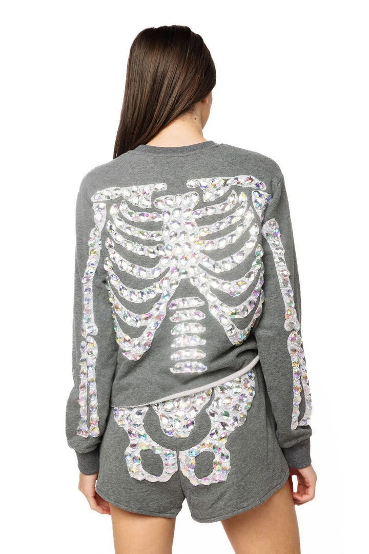 Queen of Sparkles Charcoal Iridescent Jeweled Skeleton Sweatshirt