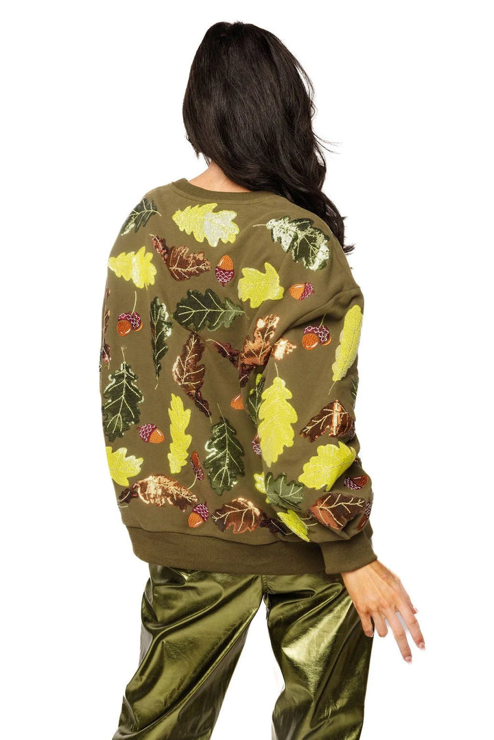 Queen of Sparkles Olive Green Multi Turkey & Leaves Sweatshirt