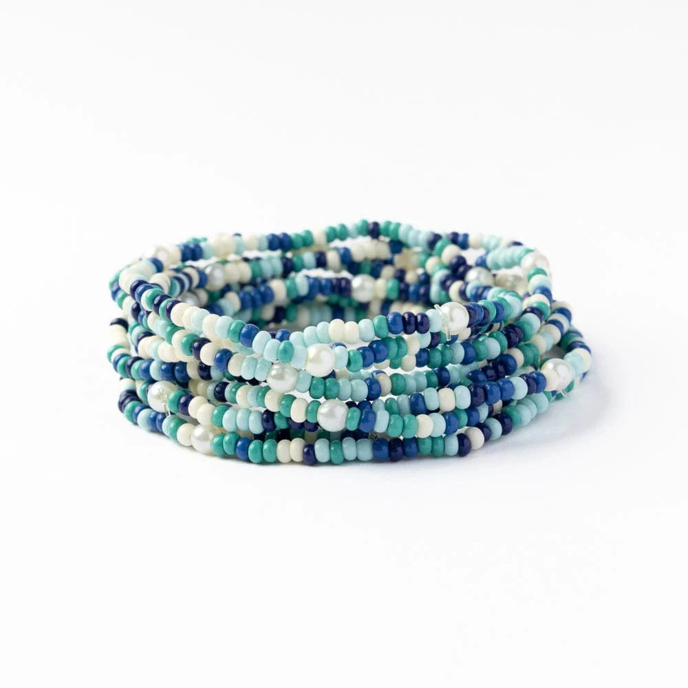 Sage Mixed Beaded 10 Strand Stretch Bracelet