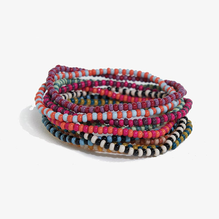 Sage Two Tone Beaded 10 Strand Stretch Multicolor Bracelets