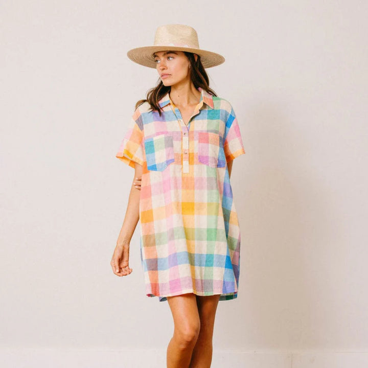 Sunshine Tienda Rainbow Plaid Getaway Mini Dress