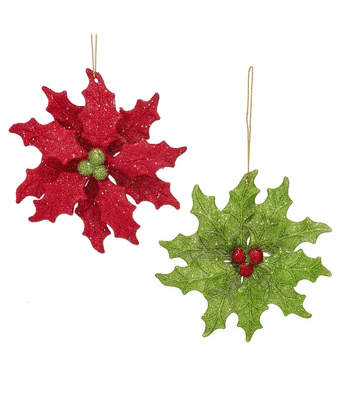 Kurt Adler Glittered Holly Leaf Ornament Assorted