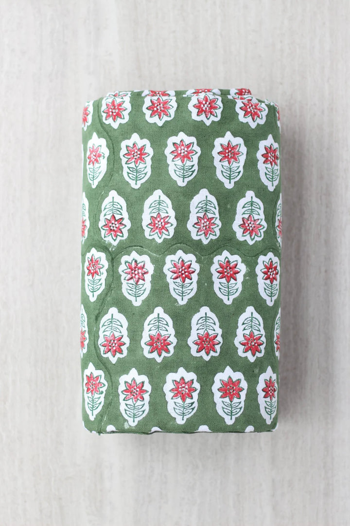 Poinsettia, Red, & Sage Table Throw