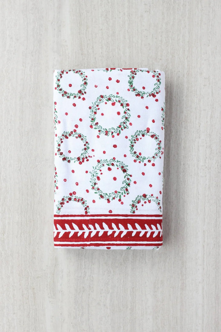 Evergreen & Red Wreath Table Throw