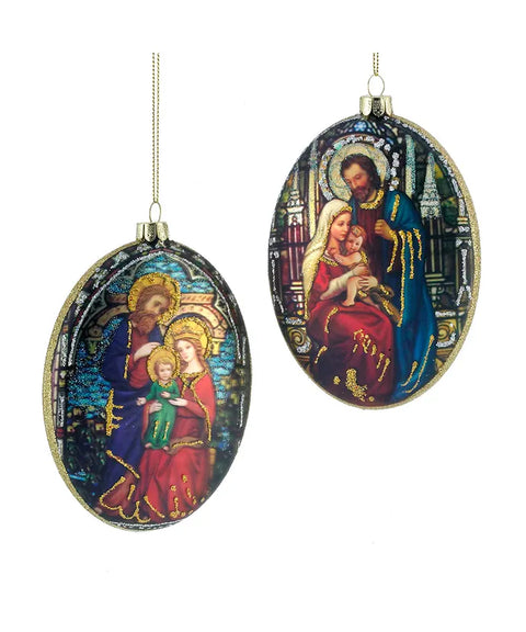 Holy Family Oval Glass Ornament - Assorted