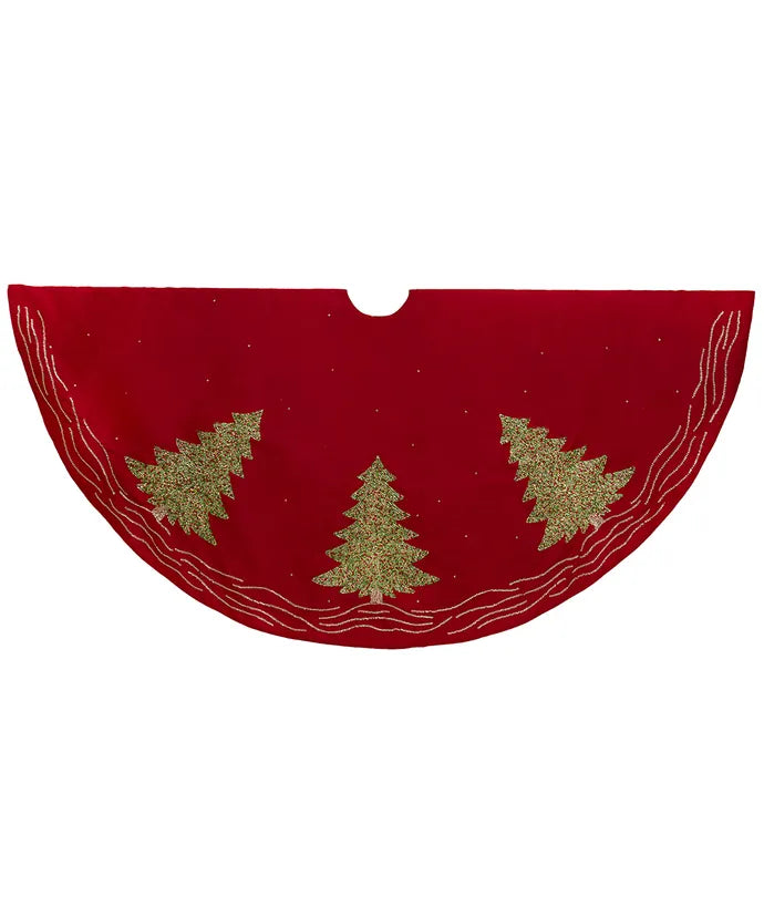 Kurt Adler 60" Red Dupion Embroidered Tree Skirt