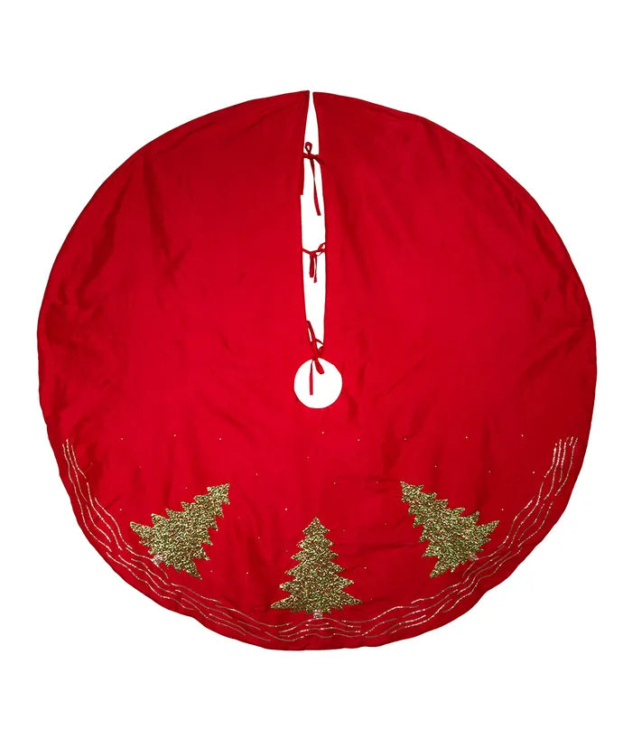 Kurt Adler 60" Red Dupion Embroidered Tree Skirt