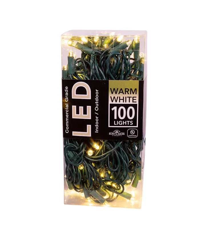 Kurt Adler 49.5' UL 100L 5MM Warm White LED Green Wire Light Set