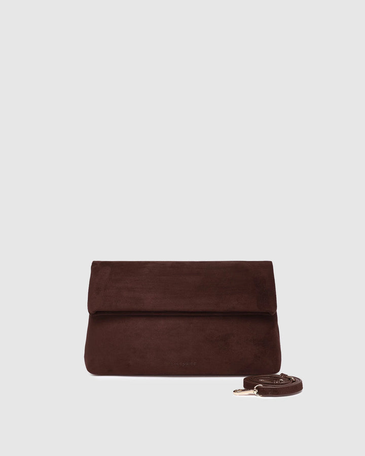 Louenhide Chocolate Luka Suede Clutch Crossbody