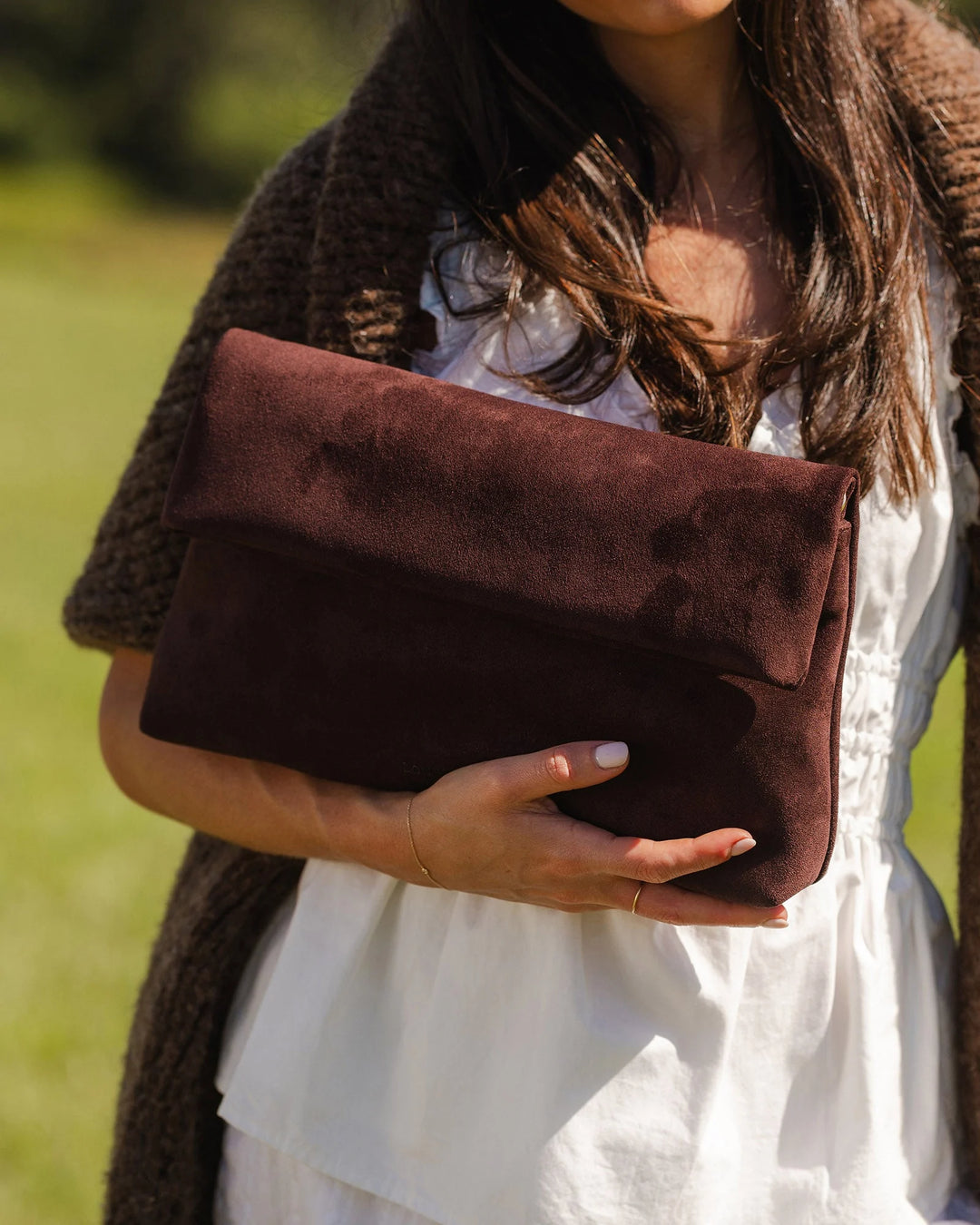 Louenhide Chocolate Luka Suede Clutch Crossbody