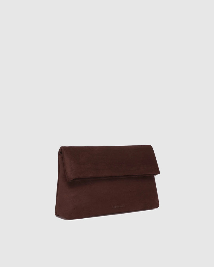 Louenhide Chocolate Luka Suede Clutch Crossbody