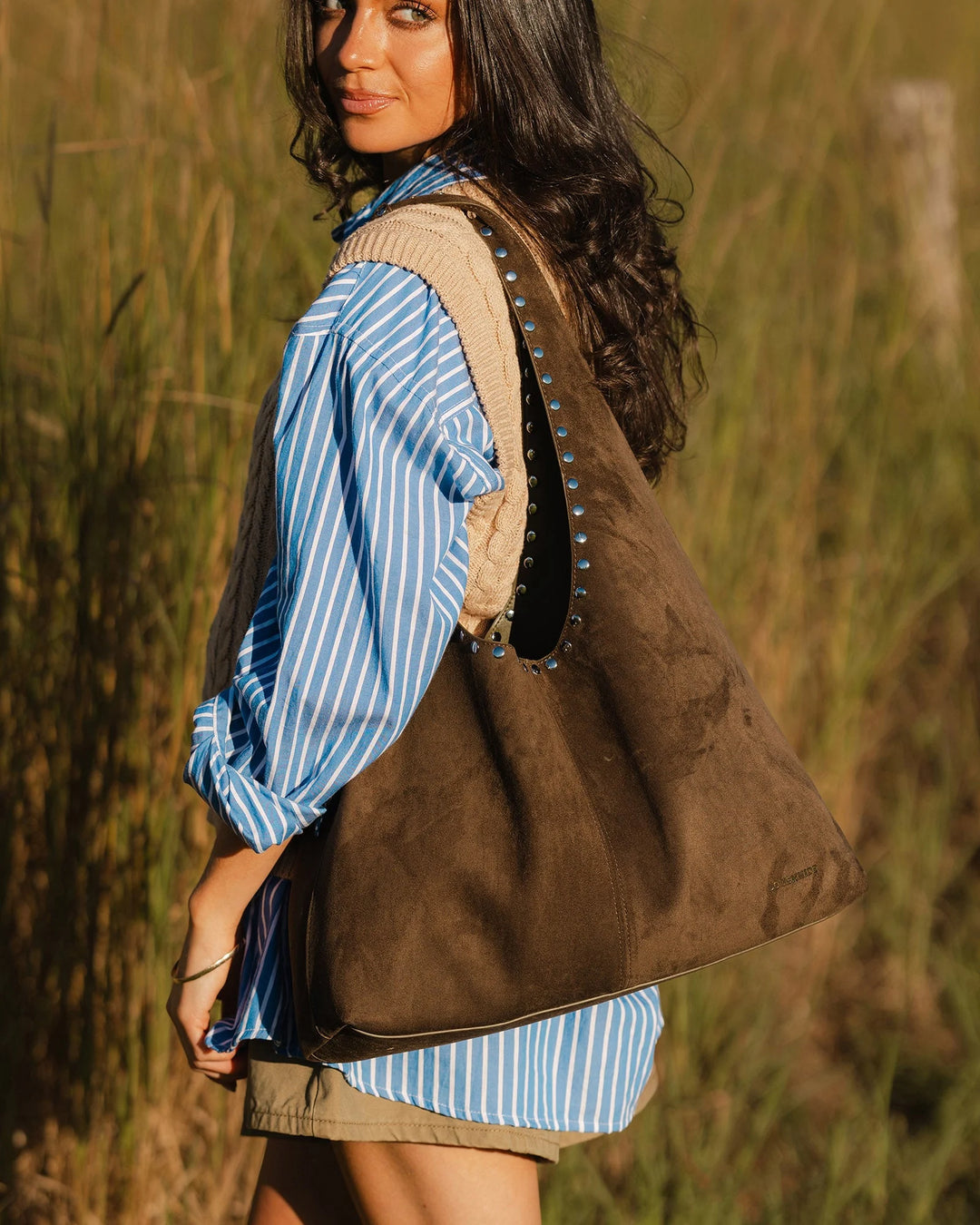 Louenhide Hailey Olive Suede Shoulder Bag