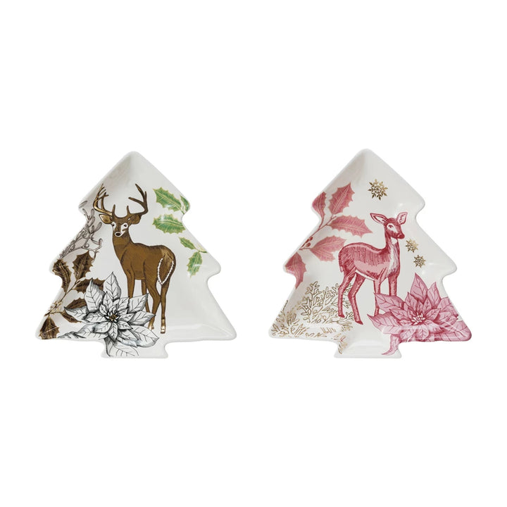 Stoneware Tree Shaped Plate with Gold Electroplating