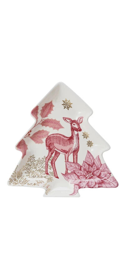 Stoneware Tree Shaped Plate with Gold Electroplating