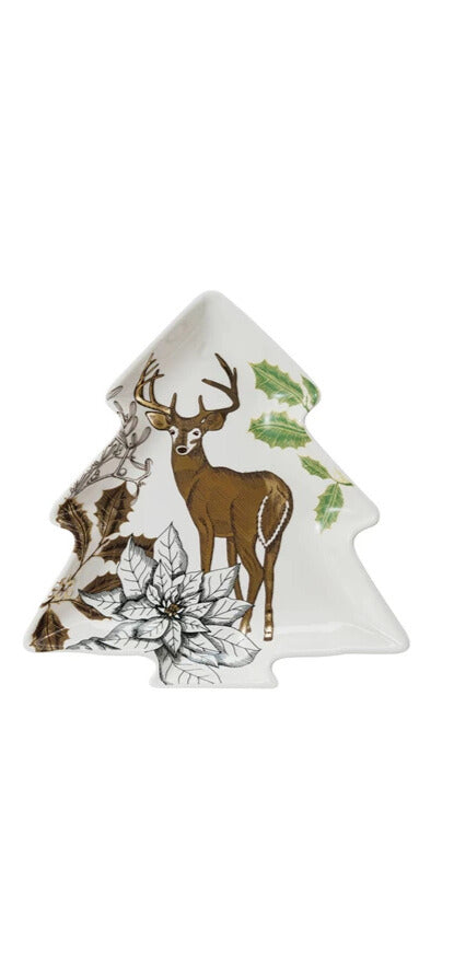 Stoneware Tree Shaped Plate with Gold Electroplating