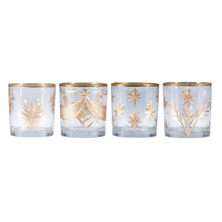 Hand-Painted Etched Glass Tealight Votive Holder with Design, Assorted Styles
