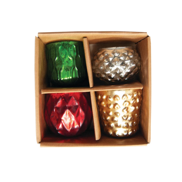 Single Embossed Mercury Glass Tealight Holder