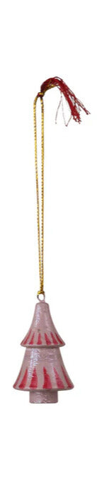 Hand-Painted Wood Tree Ornament with Stripes & Tassel