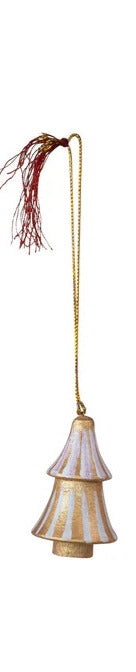 Hand-Painted Wood Tree Ornament with Stripes & Tassel