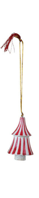 Hand-Painted Wood Tree Ornament with Stripes & Tassel