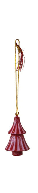 Hand-Painted Wood Tree Ornament with Stripes & Tassel