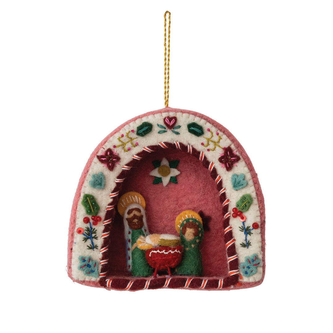 Handmade Wool Felt Holy Family Ornament