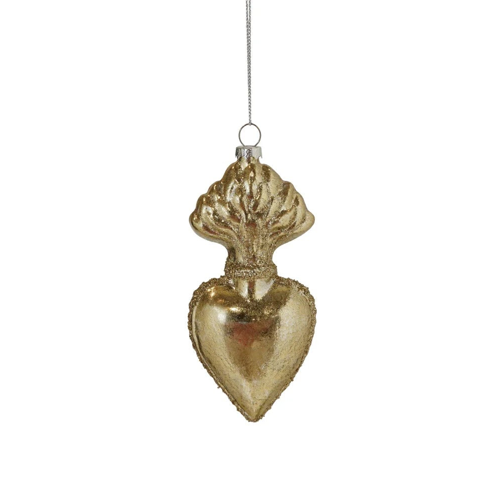 Gold Glass Sacred Heart Ornament